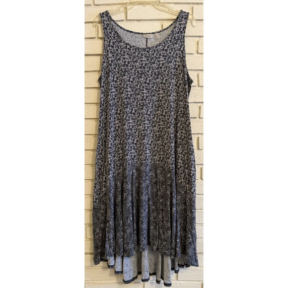 LOGO Lori Goldstein Knit Dress Womens Sz. Lg Gray Floral Sleeveless Midi-Pockets - Picture 1 of 6